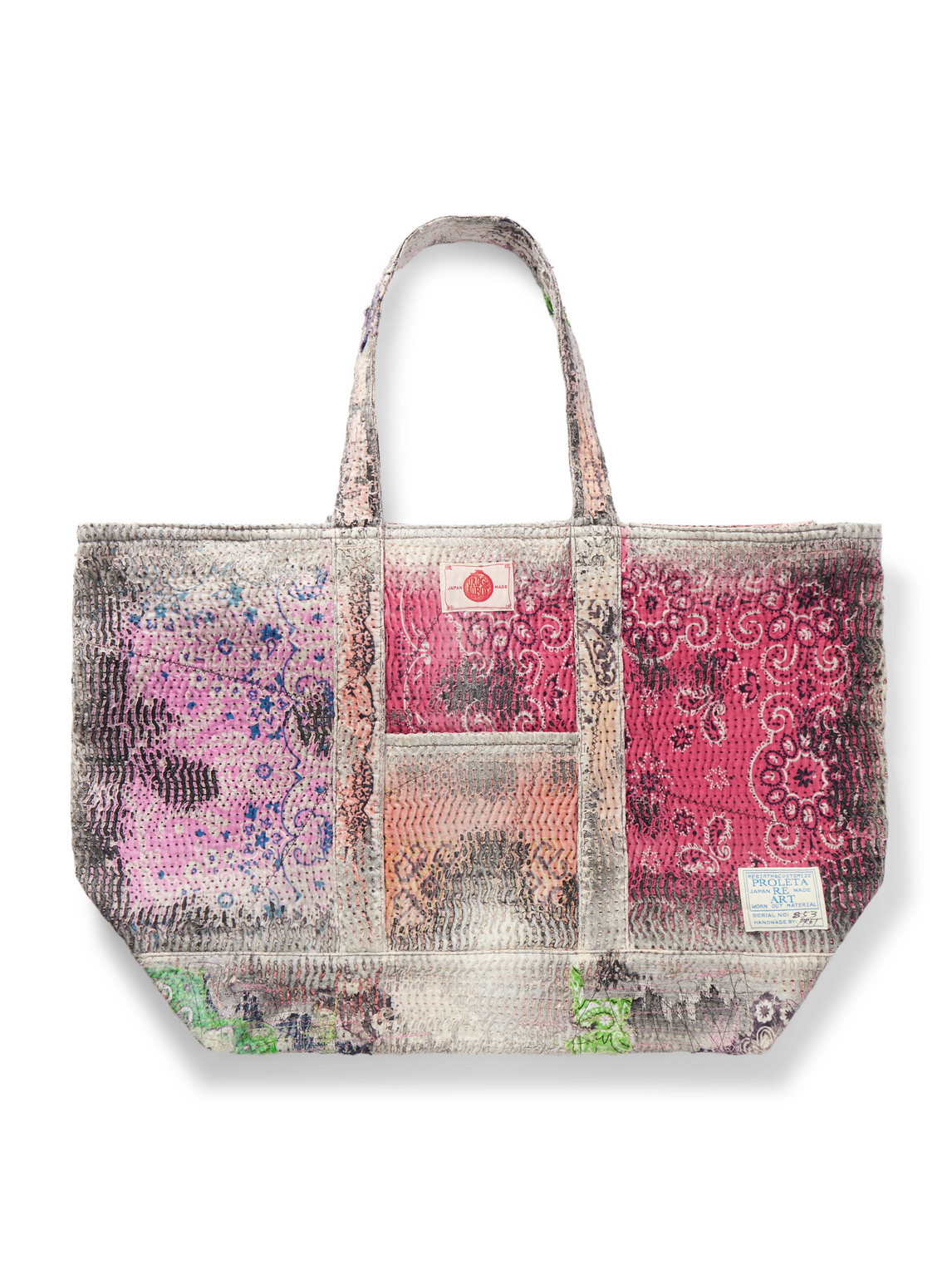 Proleta Re Art Logo-appliquéd Sashiko Boro Denim Tote Bag In Pink