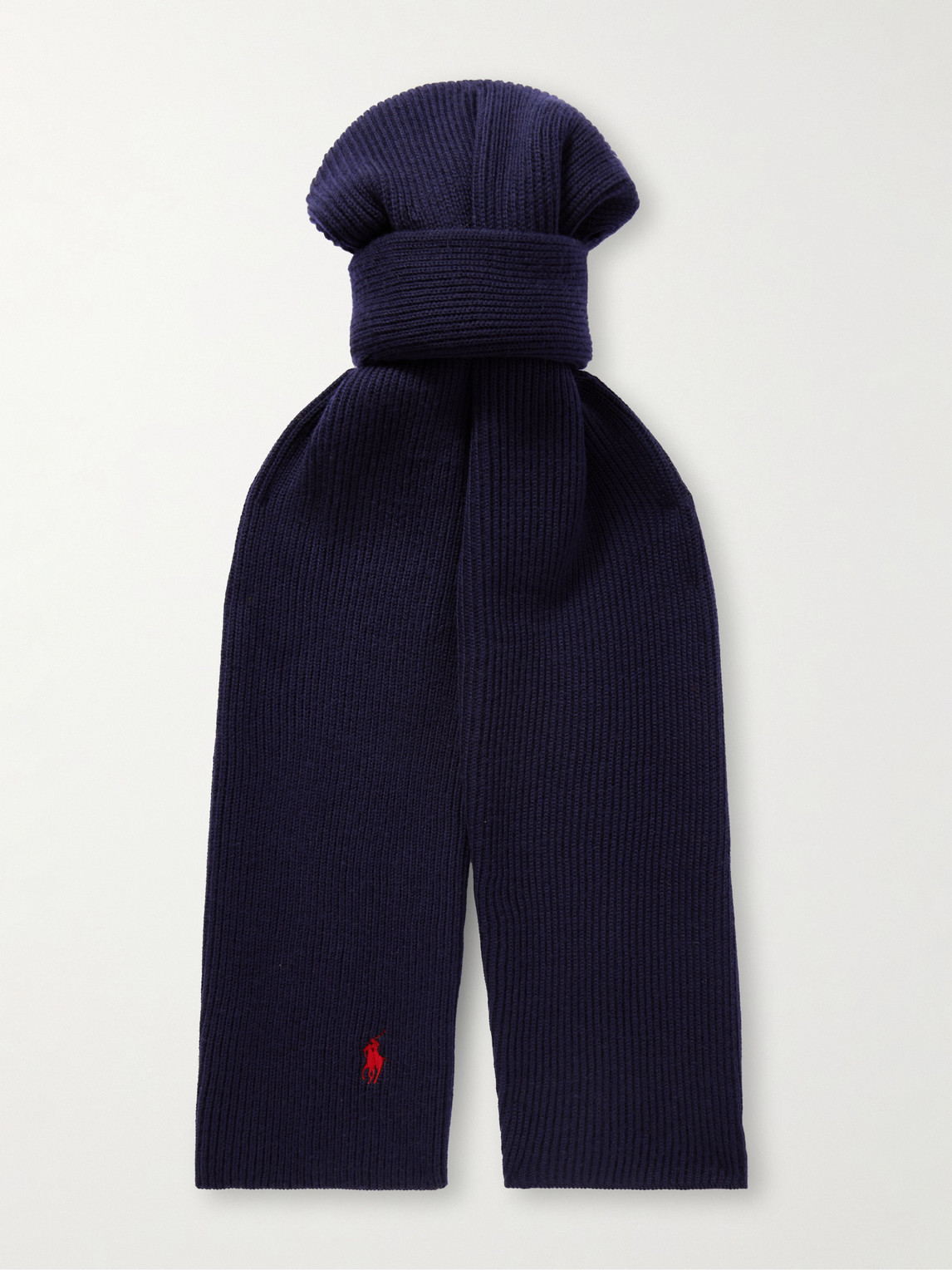 Polo Ralph Lauren Logo-embroidered Ribbed Wool Scarf And Beanie Set In Blue