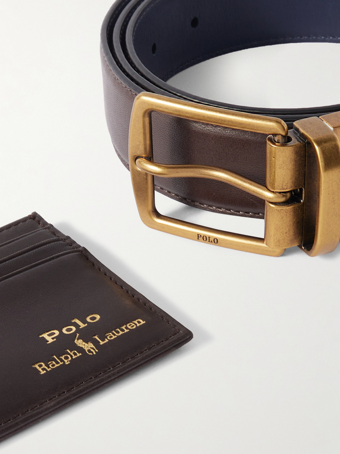 Polo Ralph Lauren 3.2cm Reversible Leather Belt And Logo-print Cardholder Set In Brown