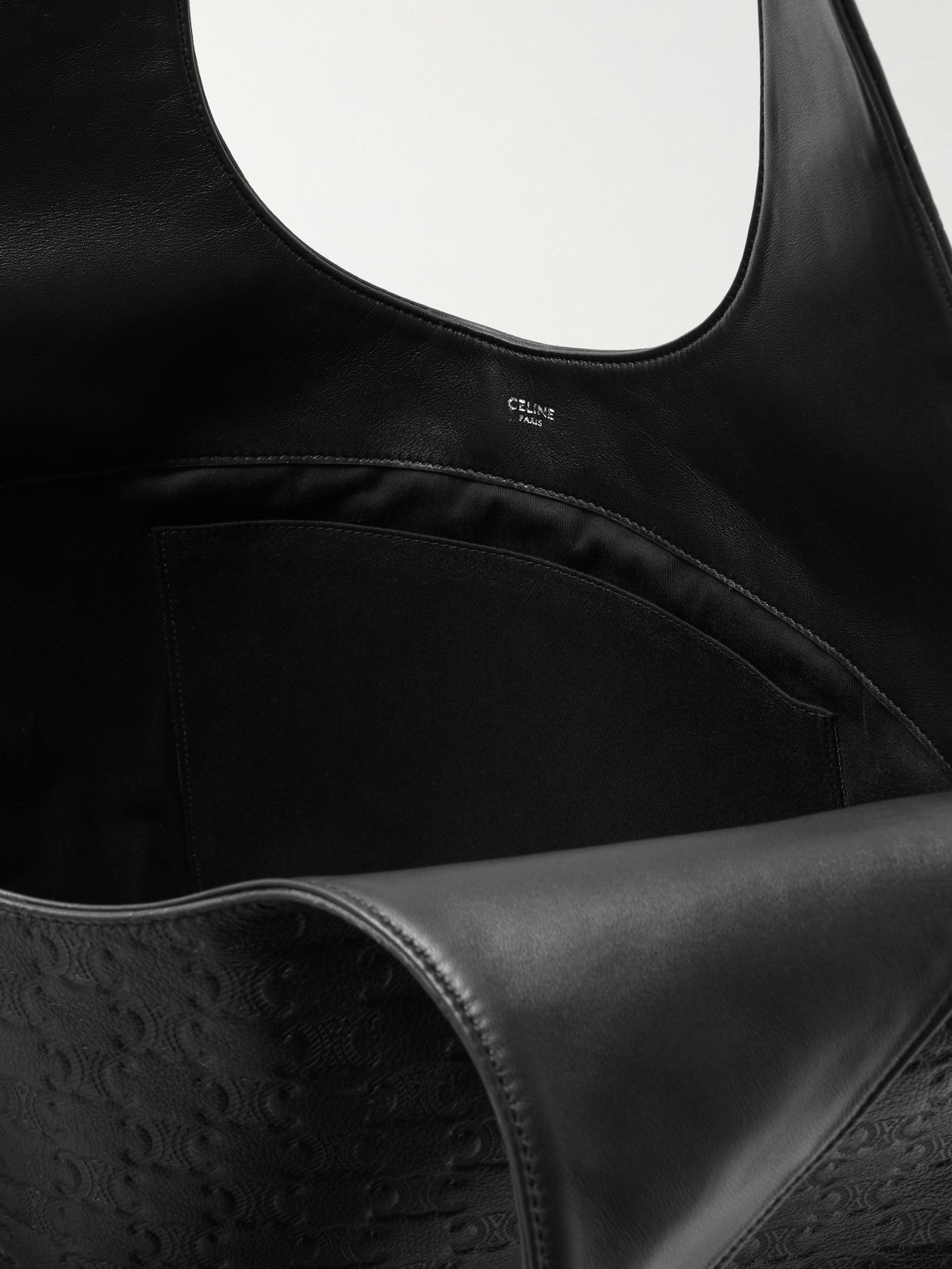 Celine Logo-debossed Full-grain Leather Tote Bag In Black