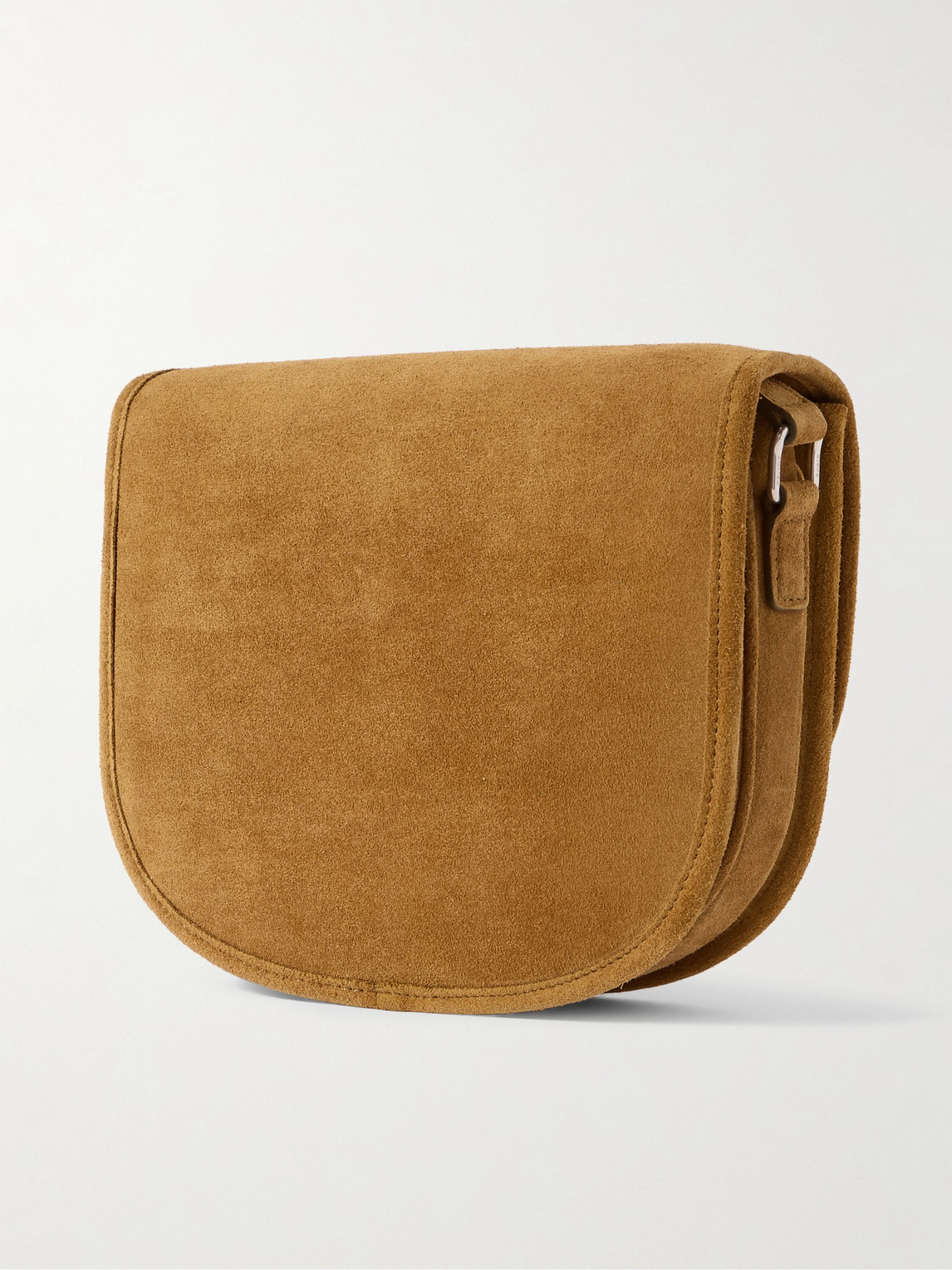 Celine Men Triomphe Medium Saddlebag In Suede Calfskin In Brown