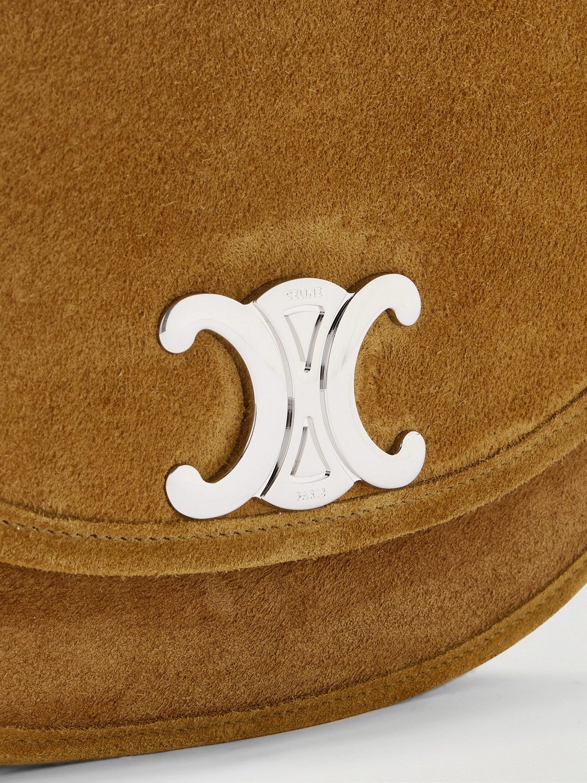 Celine Men Triomphe Medium Saddlebag In Suede Calfskin In Brown