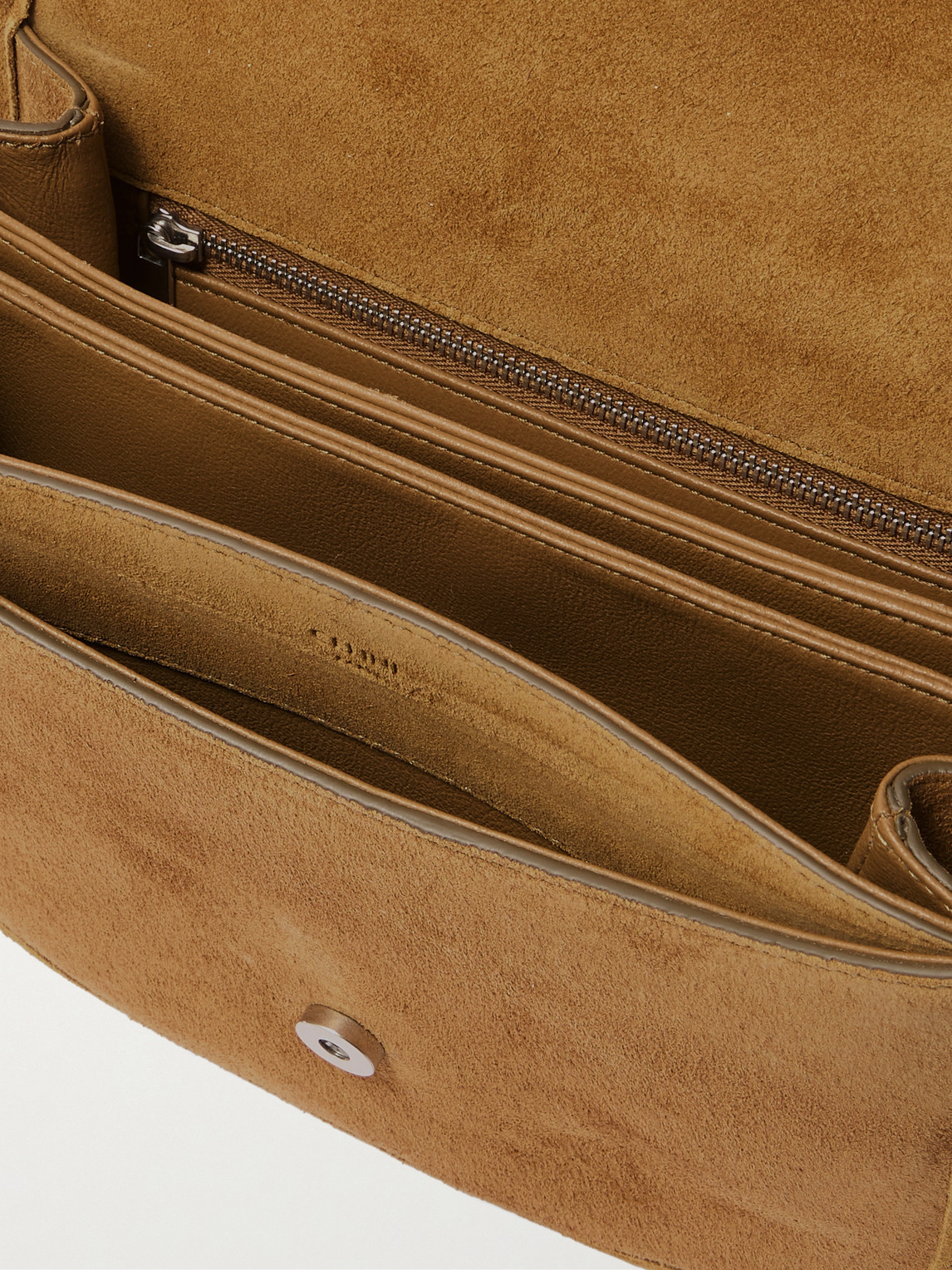 Celine Men Triomphe Medium Saddlebag In Suede Calfskin In Brown