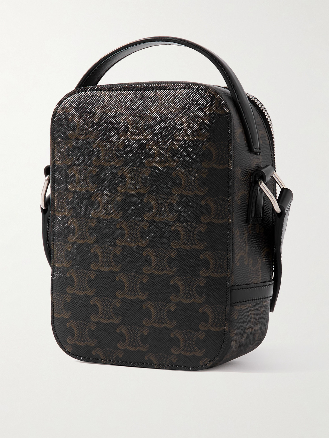 Celine Camera Triomphe Leather-trimmed Printed Coated-canvas Messenger Bag In Black