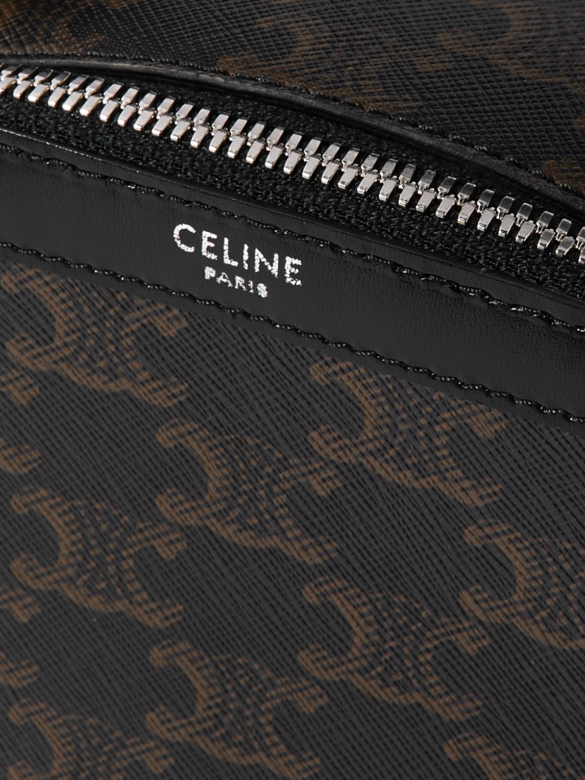 Celine Camera Triomphe Leather-trimmed Printed Coated-canvas Messenger Bag In Black