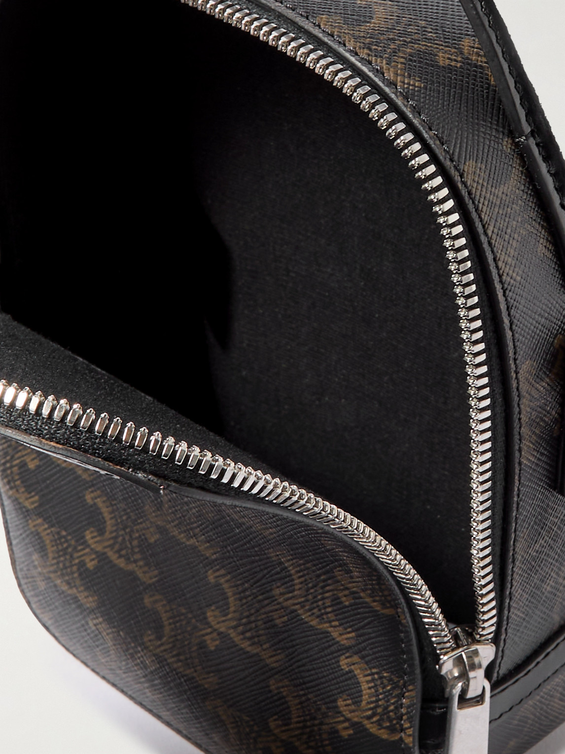 Celine Camera Triomphe Leather-trimmed Printed Coated-canvas Messenger Bag In Black