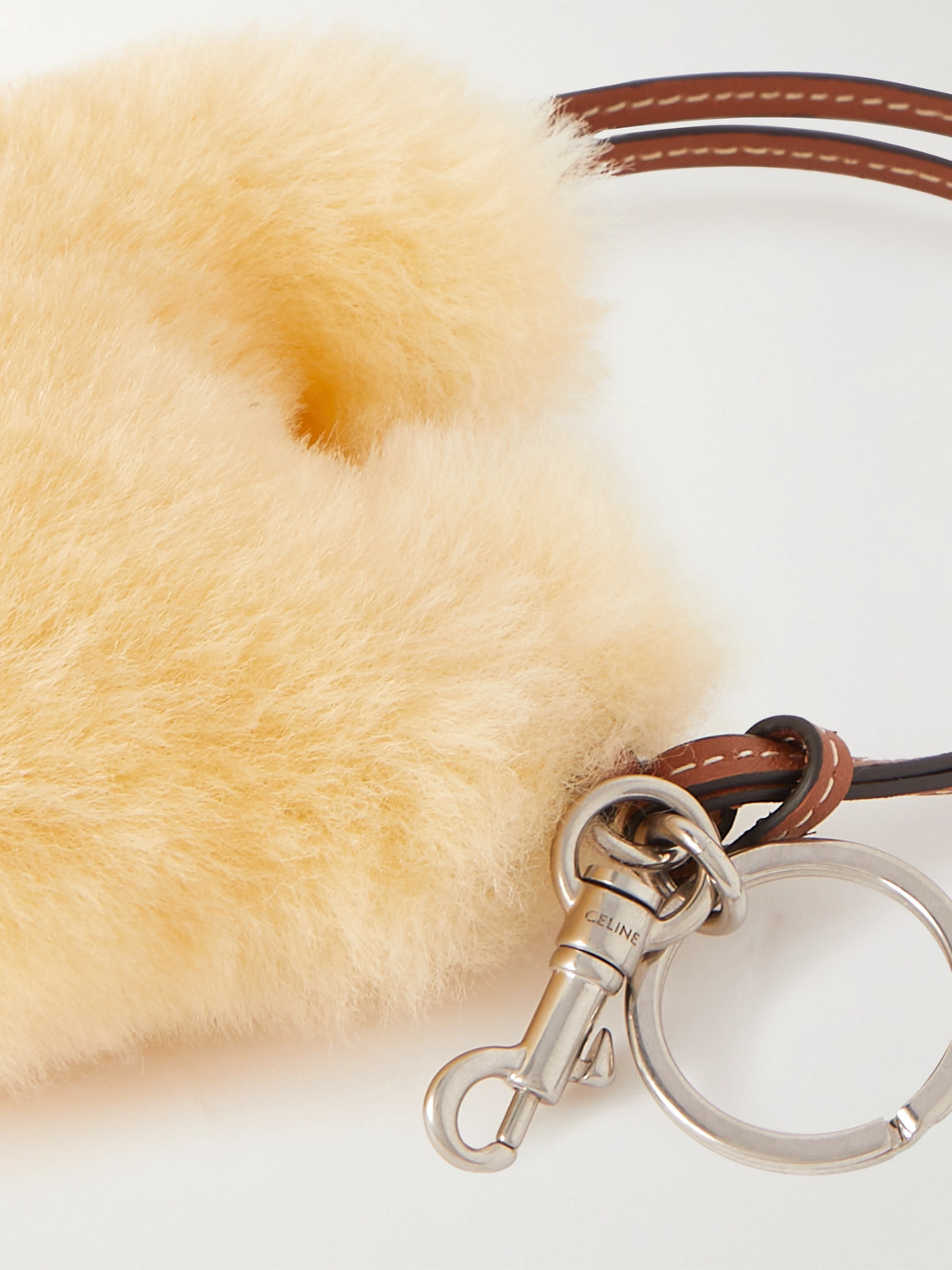Celine Triomphe Shearling And Leather Keyring In Yellow