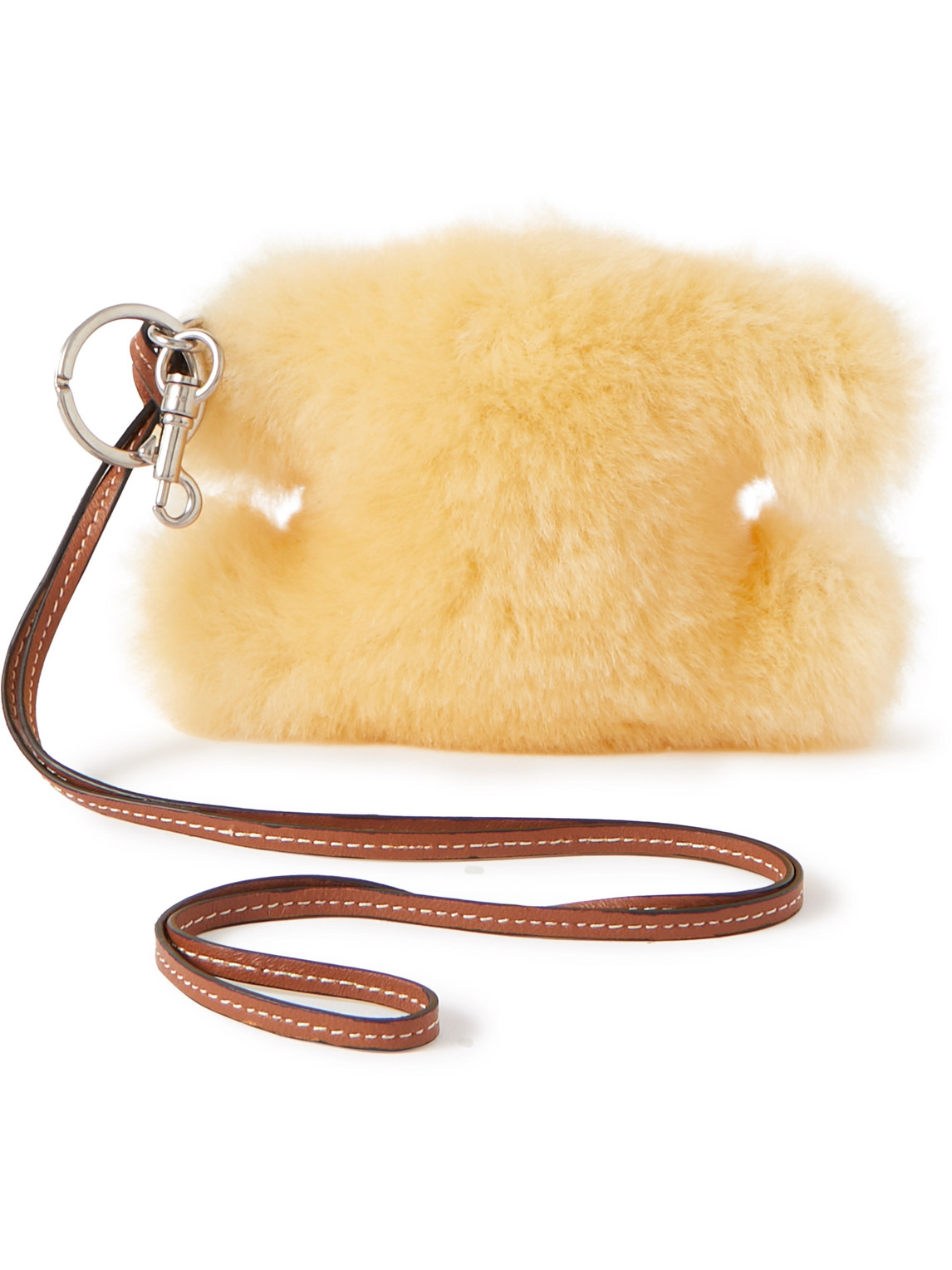 Celine Triomphe Shearling And Leather Keyring In Yellow