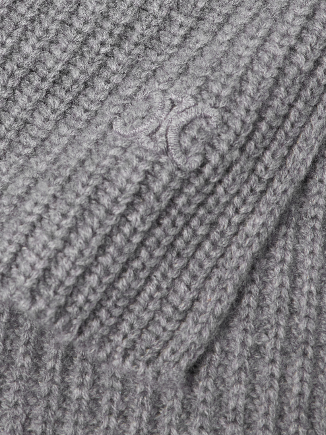 Celine Logo-embroidered Ribbed Cashmere Scarf In Gray