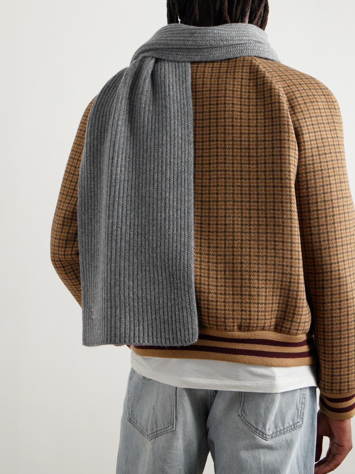 Celine Logo-embroidered Ribbed Cashmere Scarf In Gray