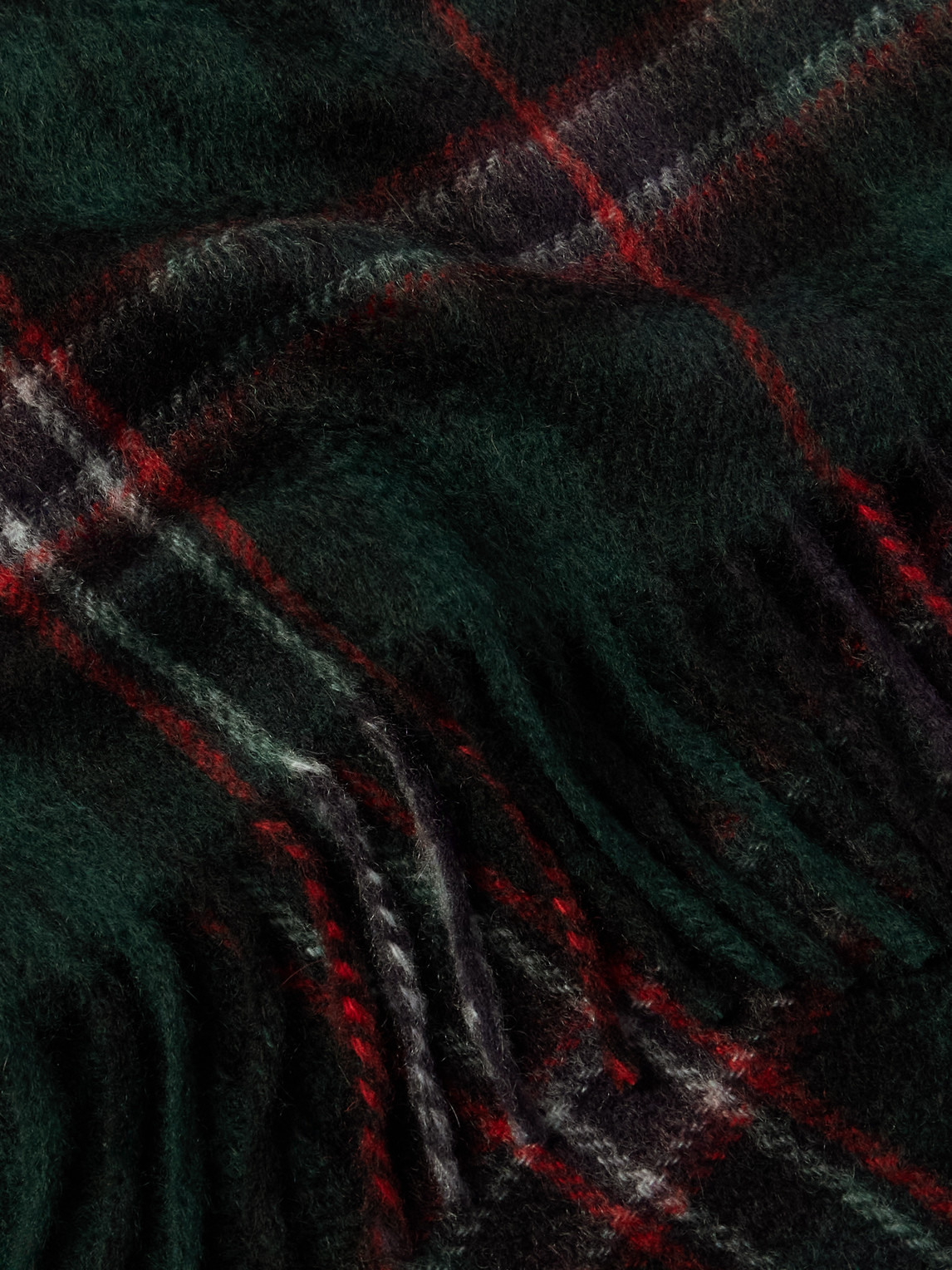 Celine Fringed Checked Cashmere Scarf In Green