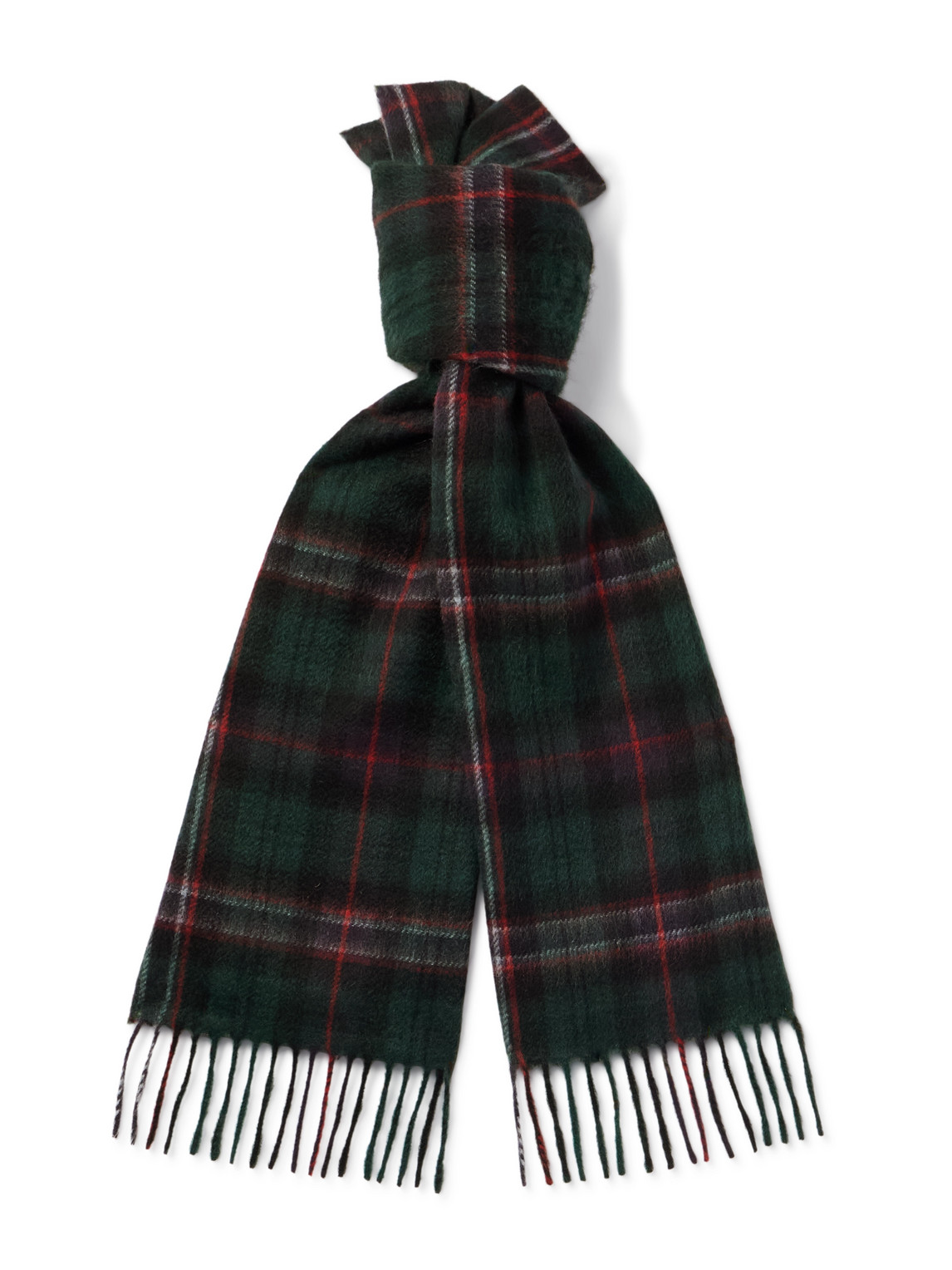 Celine Fringed Checked Cashmere Scarf In Green