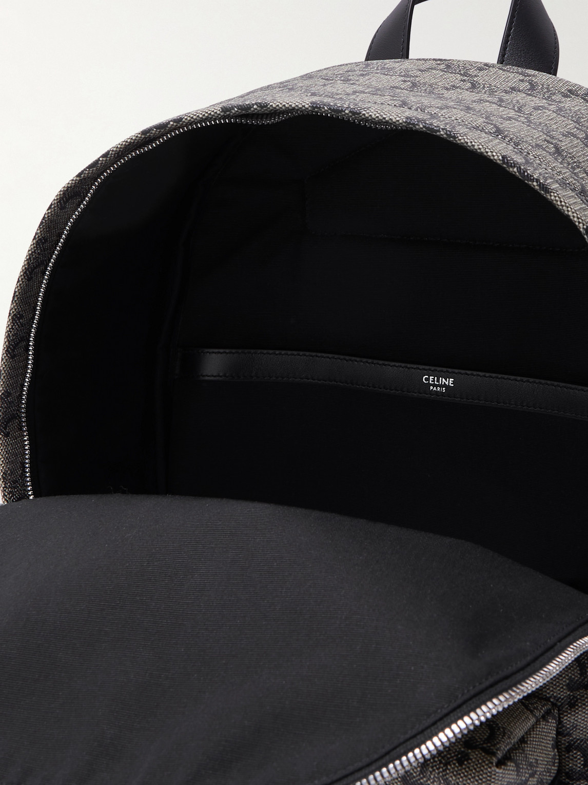 Celine Leather-trimmed Printed Coated-canvas Backpack In Gray