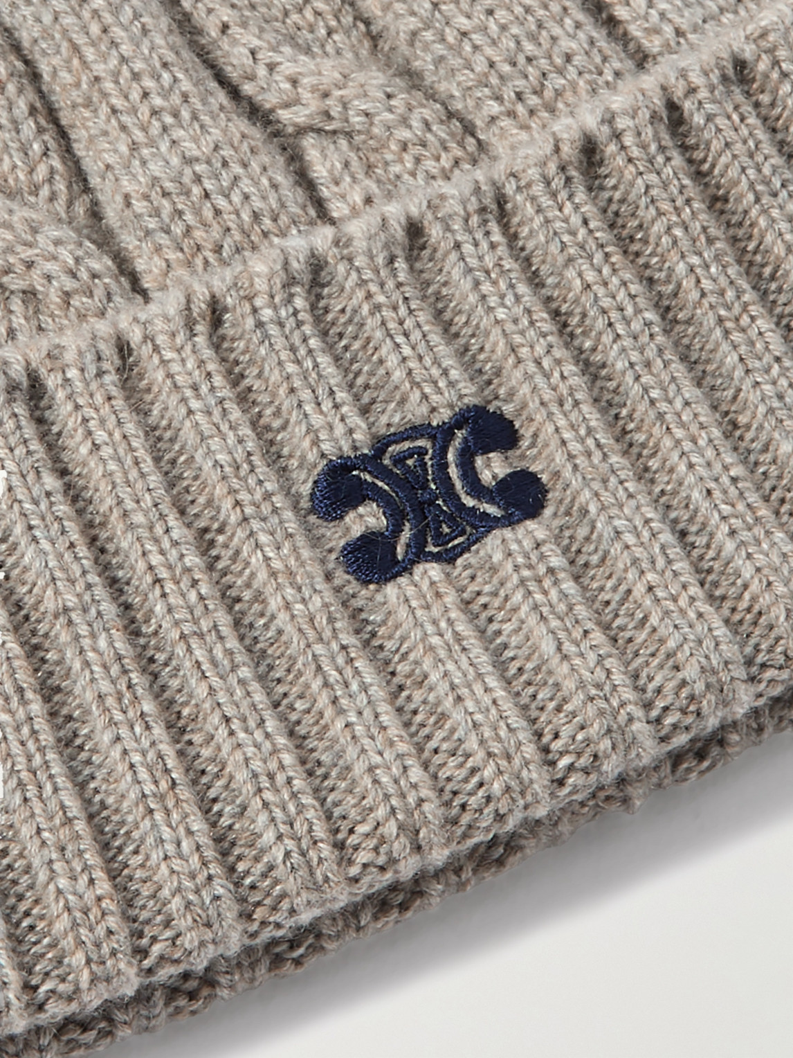 Celine Logo-embroidered Cable-knit Cashmere Beanie In Gray
