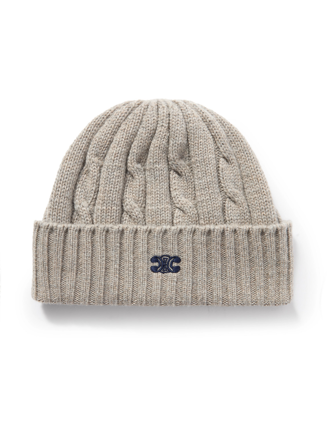 Celine Logo-embroidered Cable-knit Cashmere Beanie In Gray