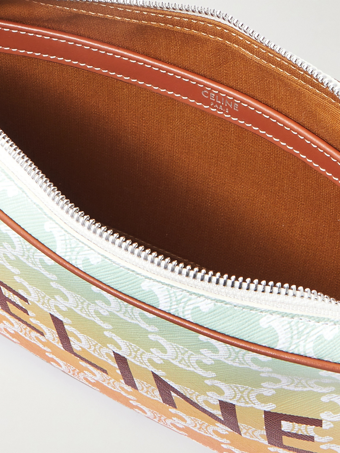 Celine Triomphe Leather-trimmed Logo-print Coated-canvas Messenger Bag In Yellow