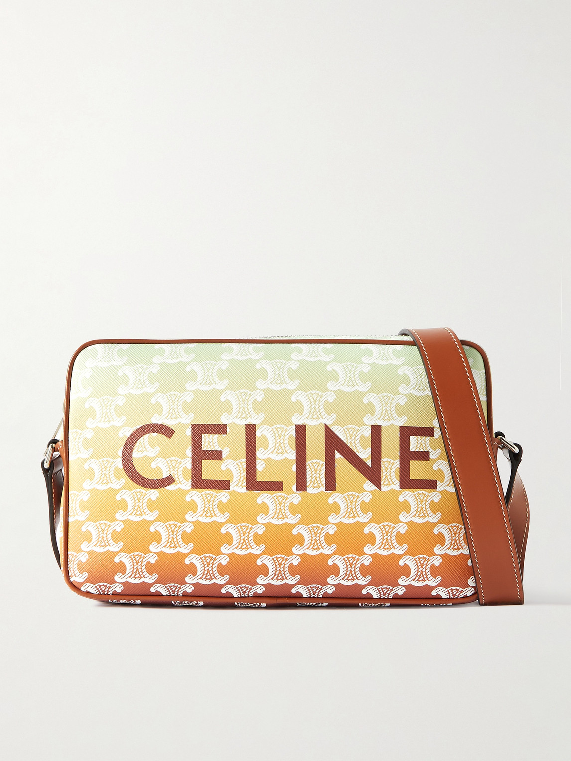 Triomphe Leather-Trimmed Logo-Print Coated-Canvas Messenger Bag