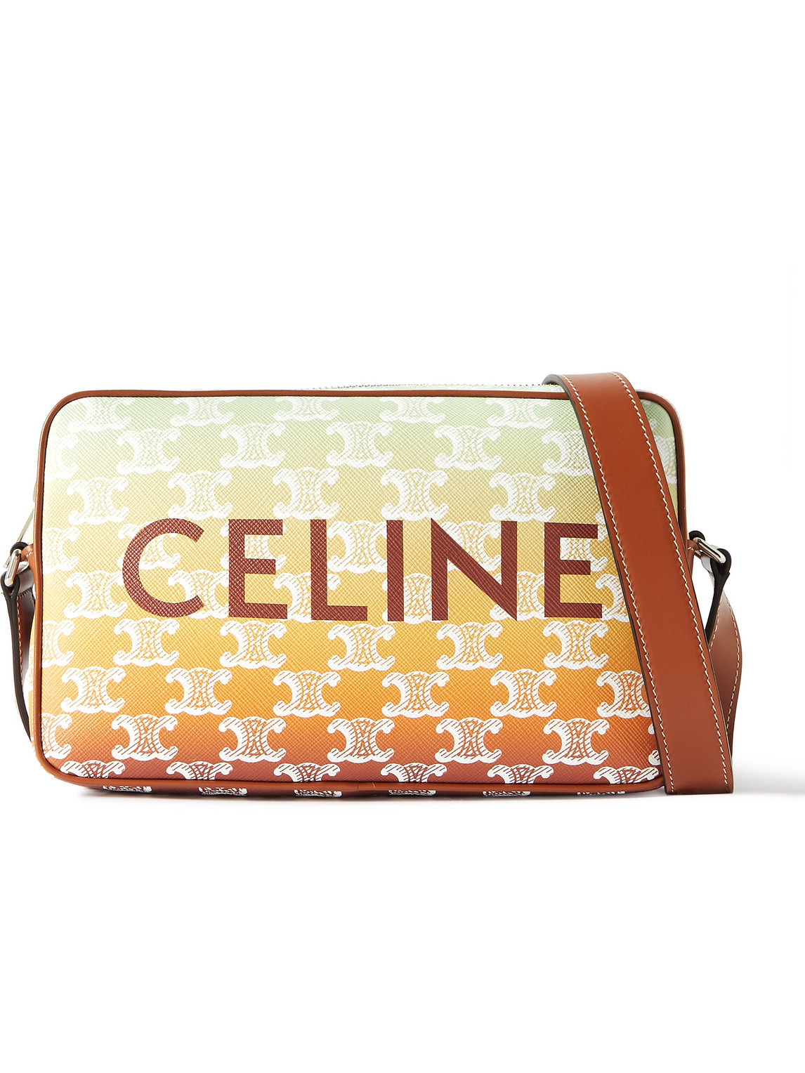 Celine Triomphe Leather-trimmed Logo-print Coated-canvas Messenger Bag In Yellow
