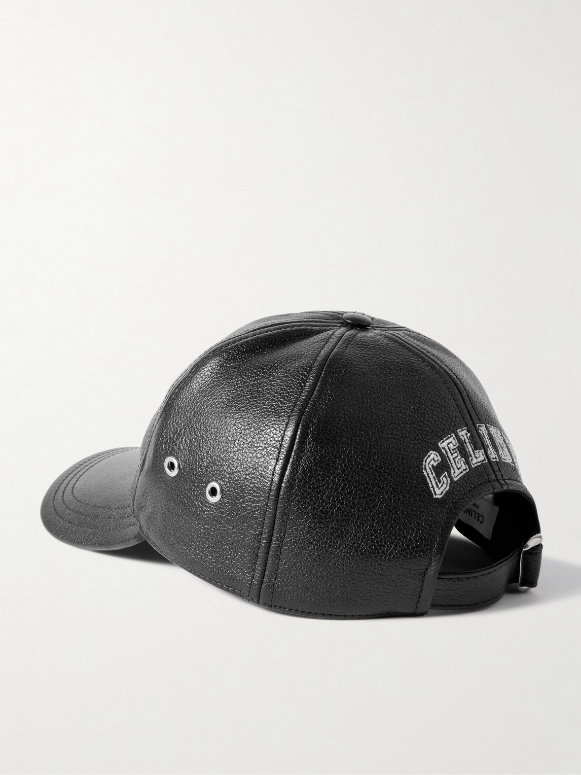 Celine Logo-appliquéd Embroidered Full-grain Leather Baseball Cap In Black