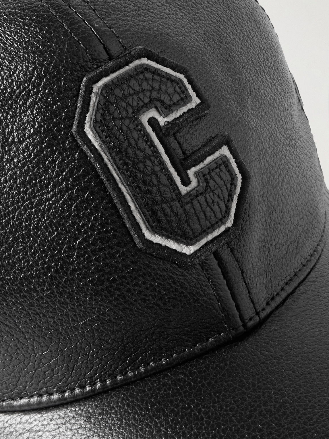 Celine Logo-appliquéd Embroidered Full-grain Leather Baseball Cap In Black