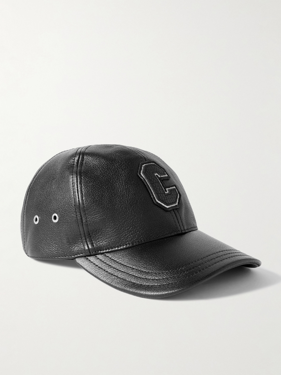 Logo-Appliquéd Embroidered Full-Grain Leather Baseball Cap