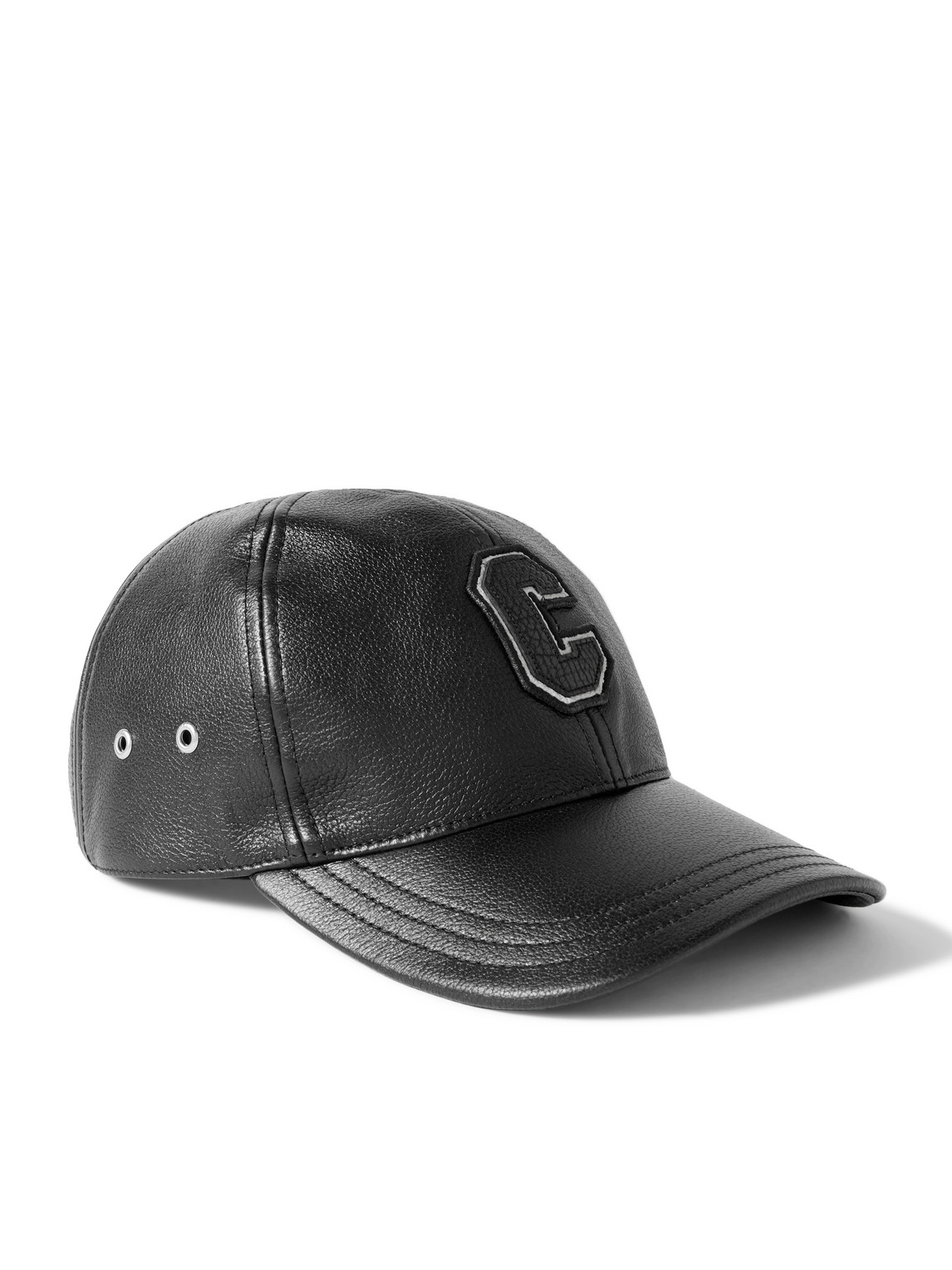 Celine Logo-appliquéd Embroidered Full-grain Leather Baseball Cap In Black