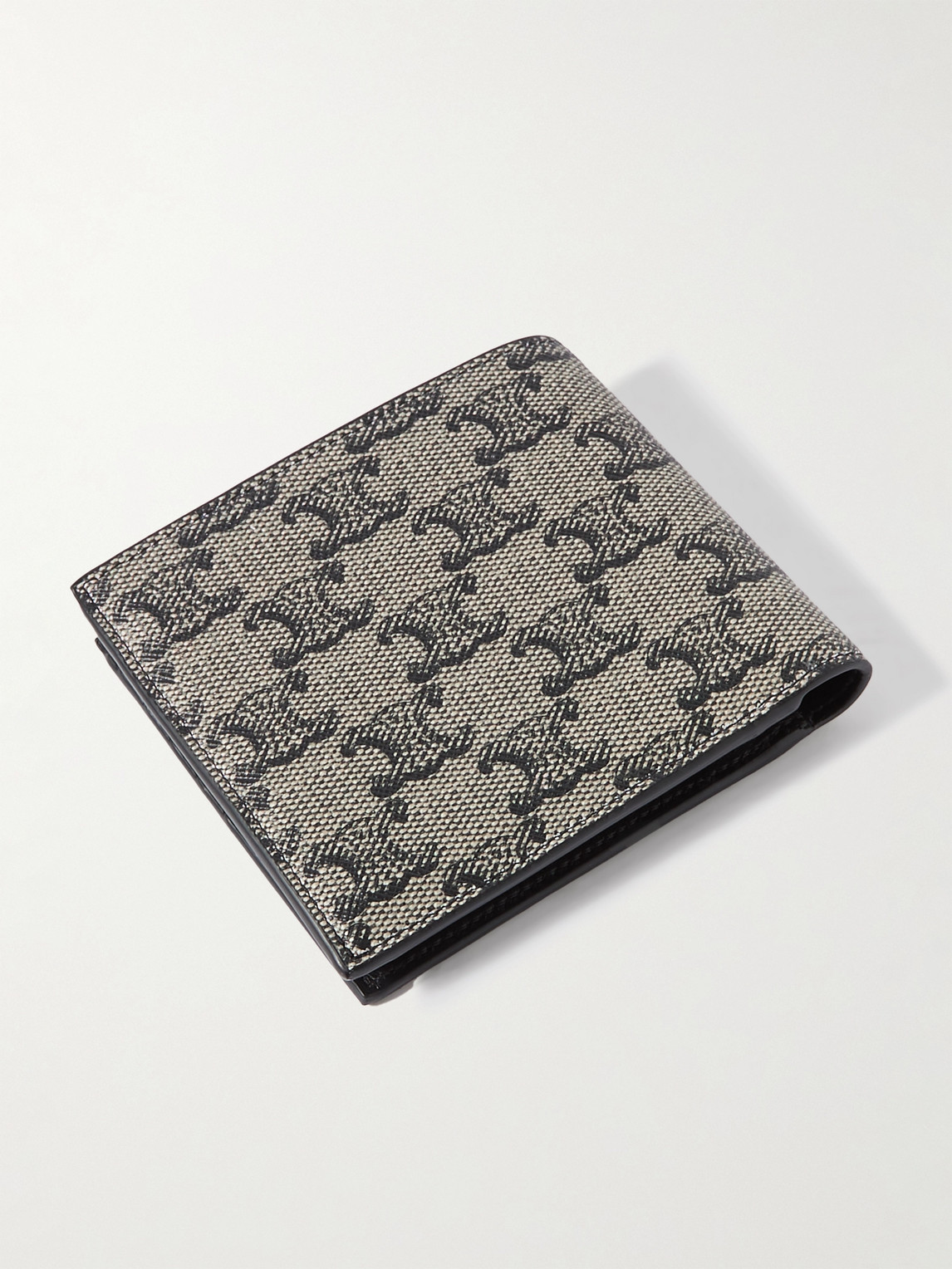 Celine Triomphe Leather-trimmed Coated-canvas Billfold Wallet In Brown