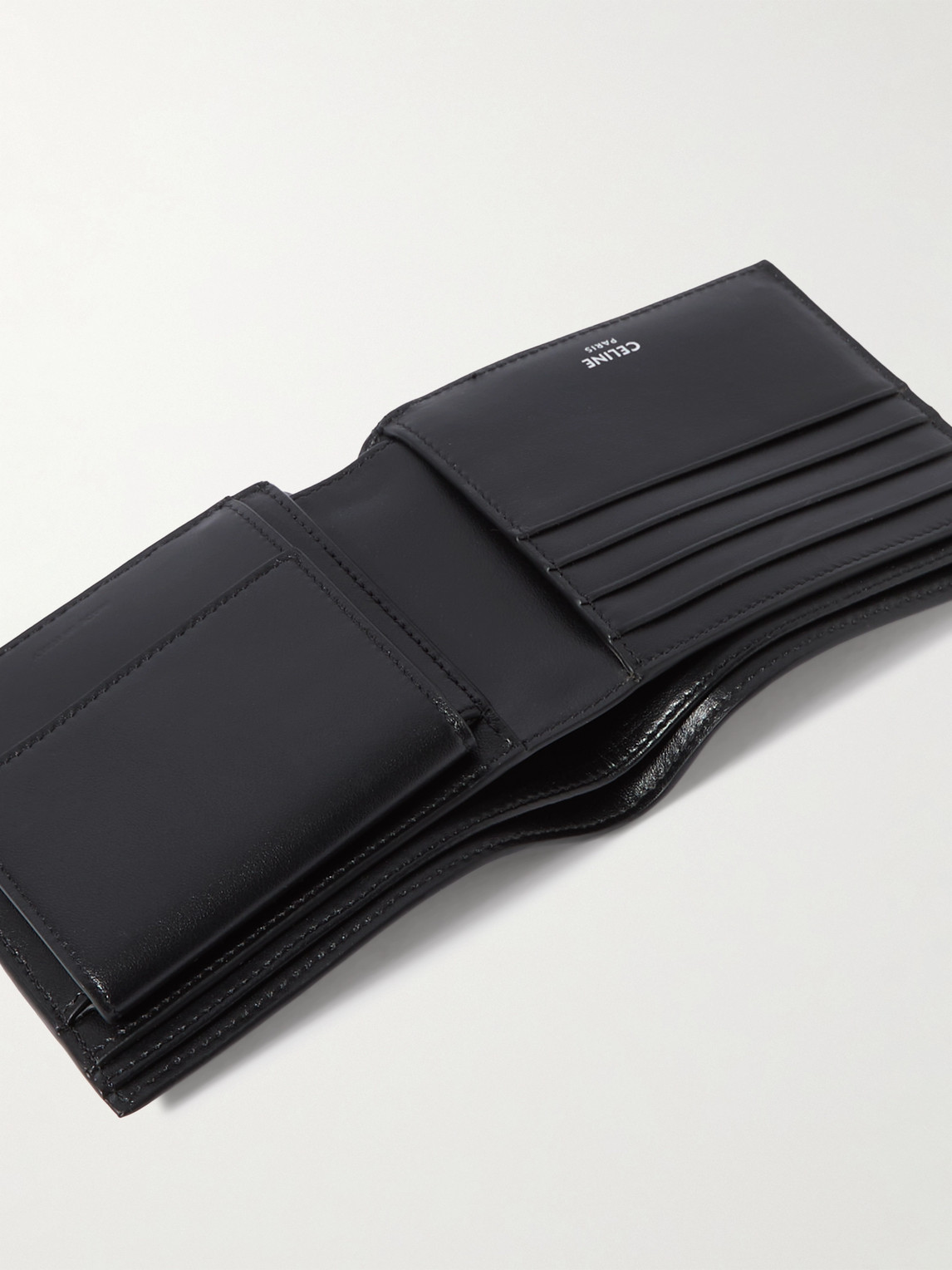 Celine Triomphe Leather-trimmed Coated-canvas Billfold Wallet In Brown