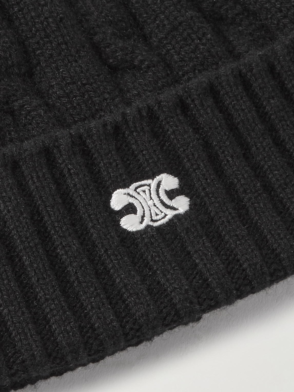 Celine Logo-embroidered Cable-knit Cashmere Beanie In Black