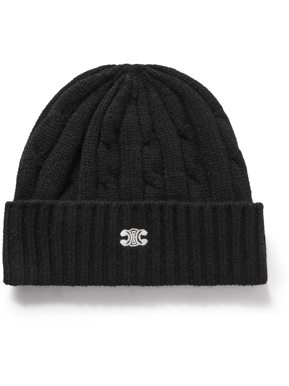 Celine Logo-embroidered Cable-knit Cashmere Beanie In Black
