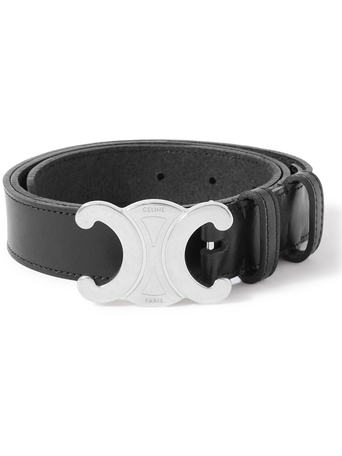 Celine 3cm Triomphe Leather Belt In Black