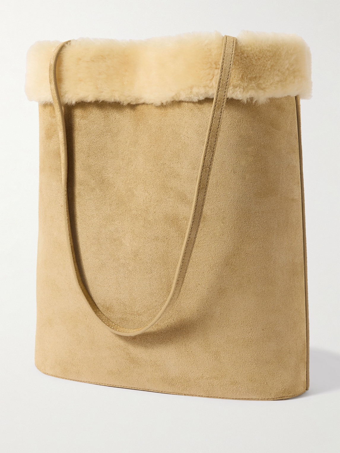 Celine Triomphe Logo-embossed Shearling Bucket Bag In Neutral