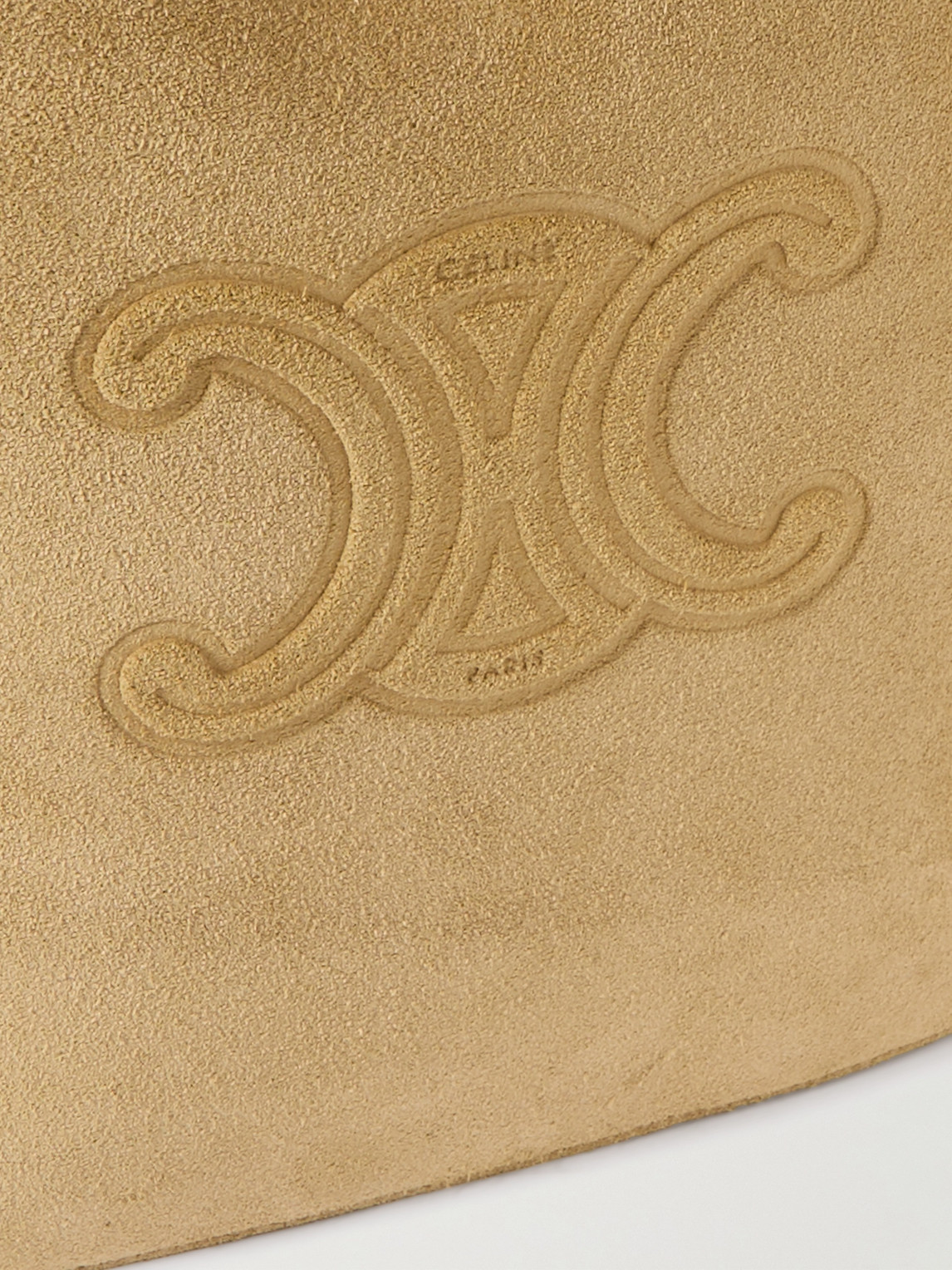 Celine Triomphe Logo-embossed Shearling Bucket Bag In Neutral