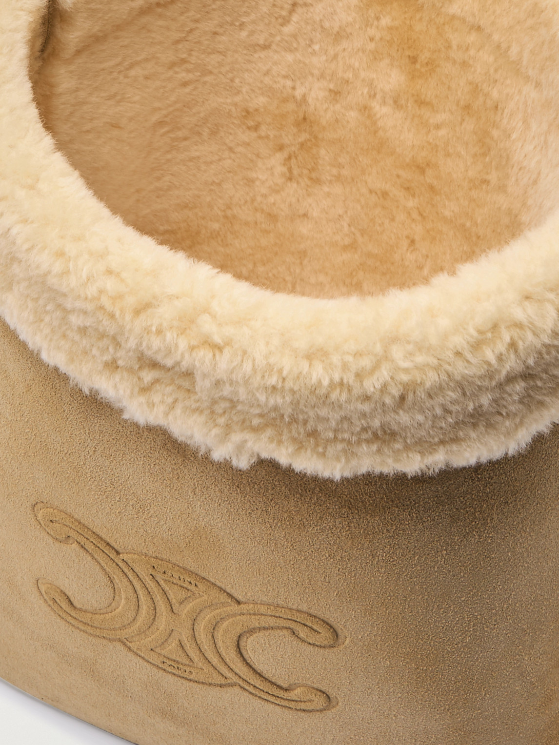 Celine Triomphe Logo-embossed Shearling Bucket Bag In Neutral