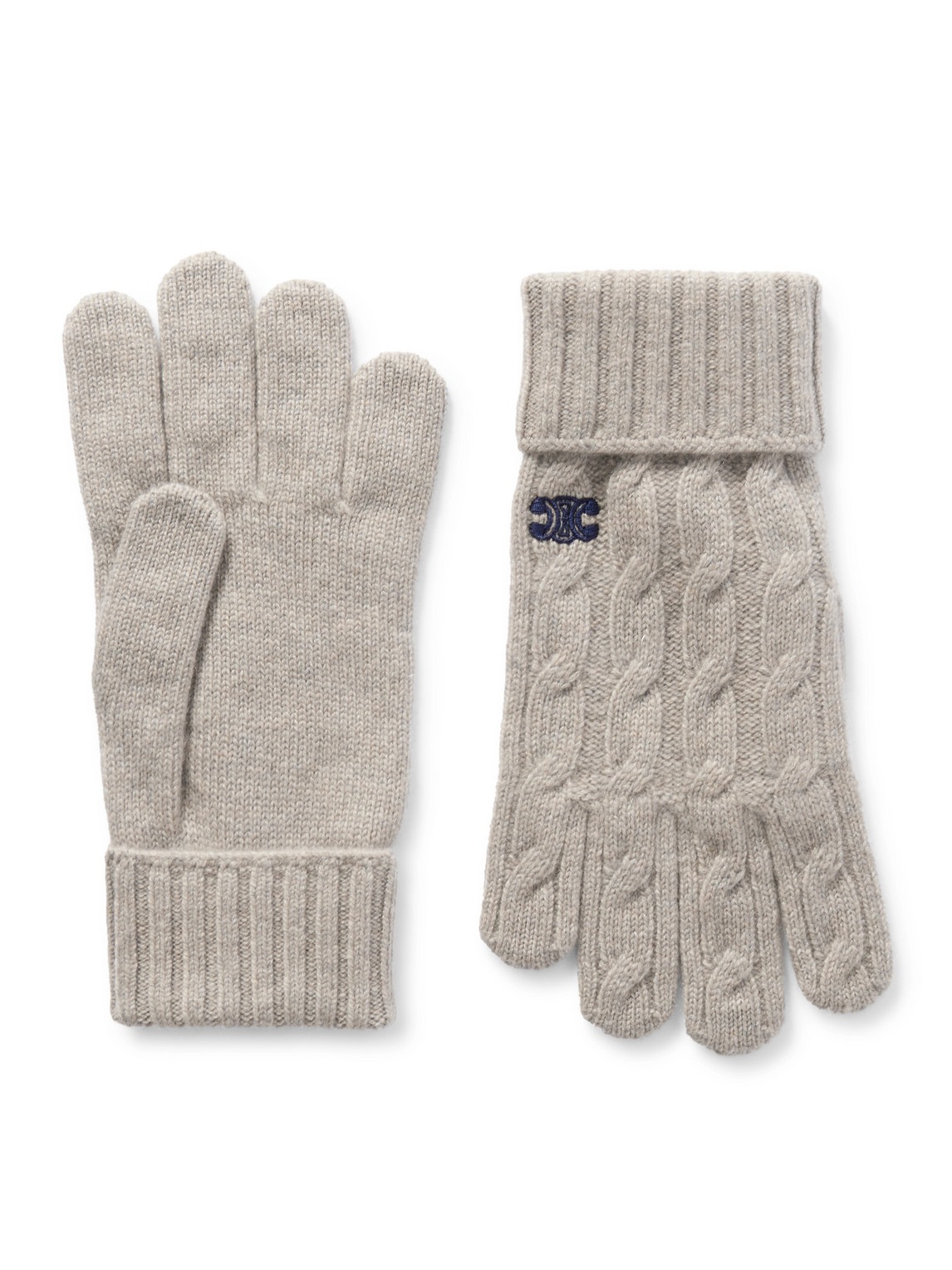Celine Logo-embroidered Cable-knit Cashmere Gloves In Gray