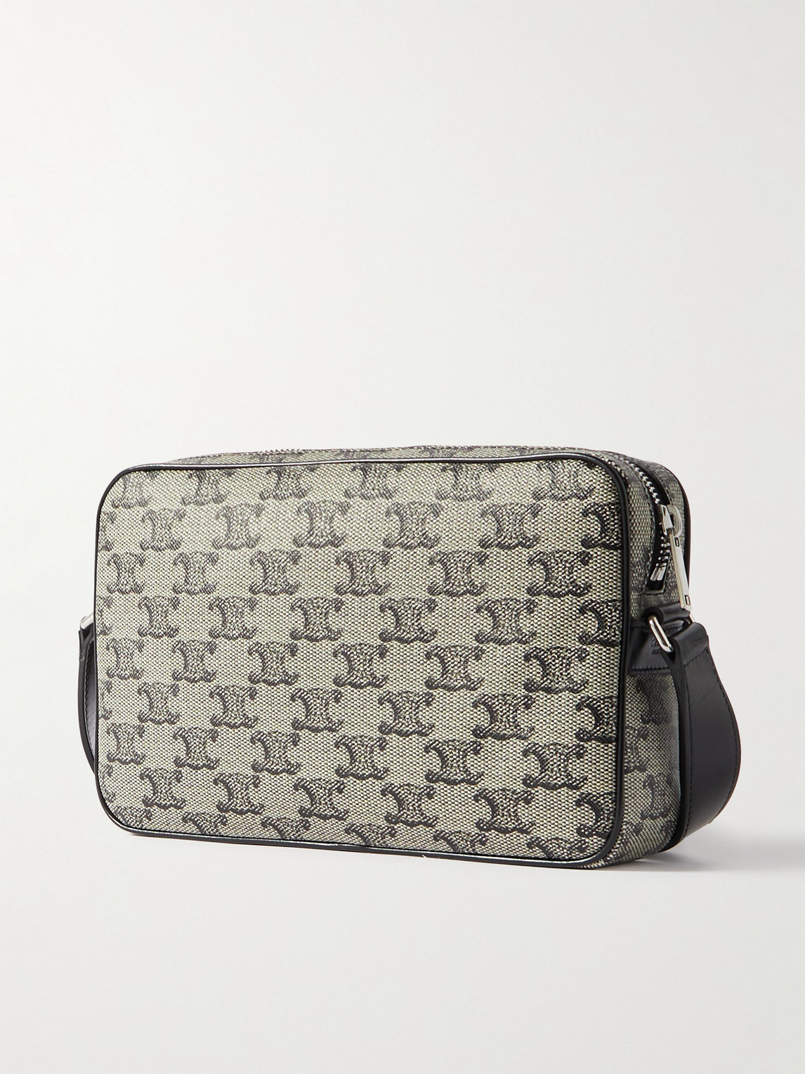 Celine Triomphe Leather-trimmed Logo-print Coated-canvas Messenger Bag In Gray