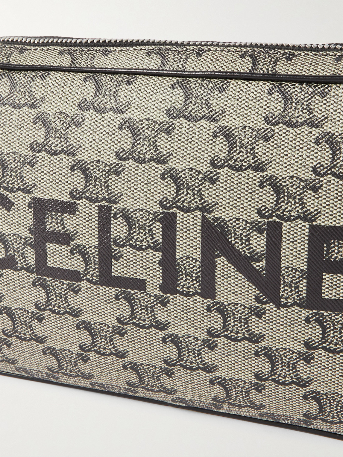 Celine Triomphe Leather-trimmed Logo-print Coated-canvas Messenger Bag In Gray