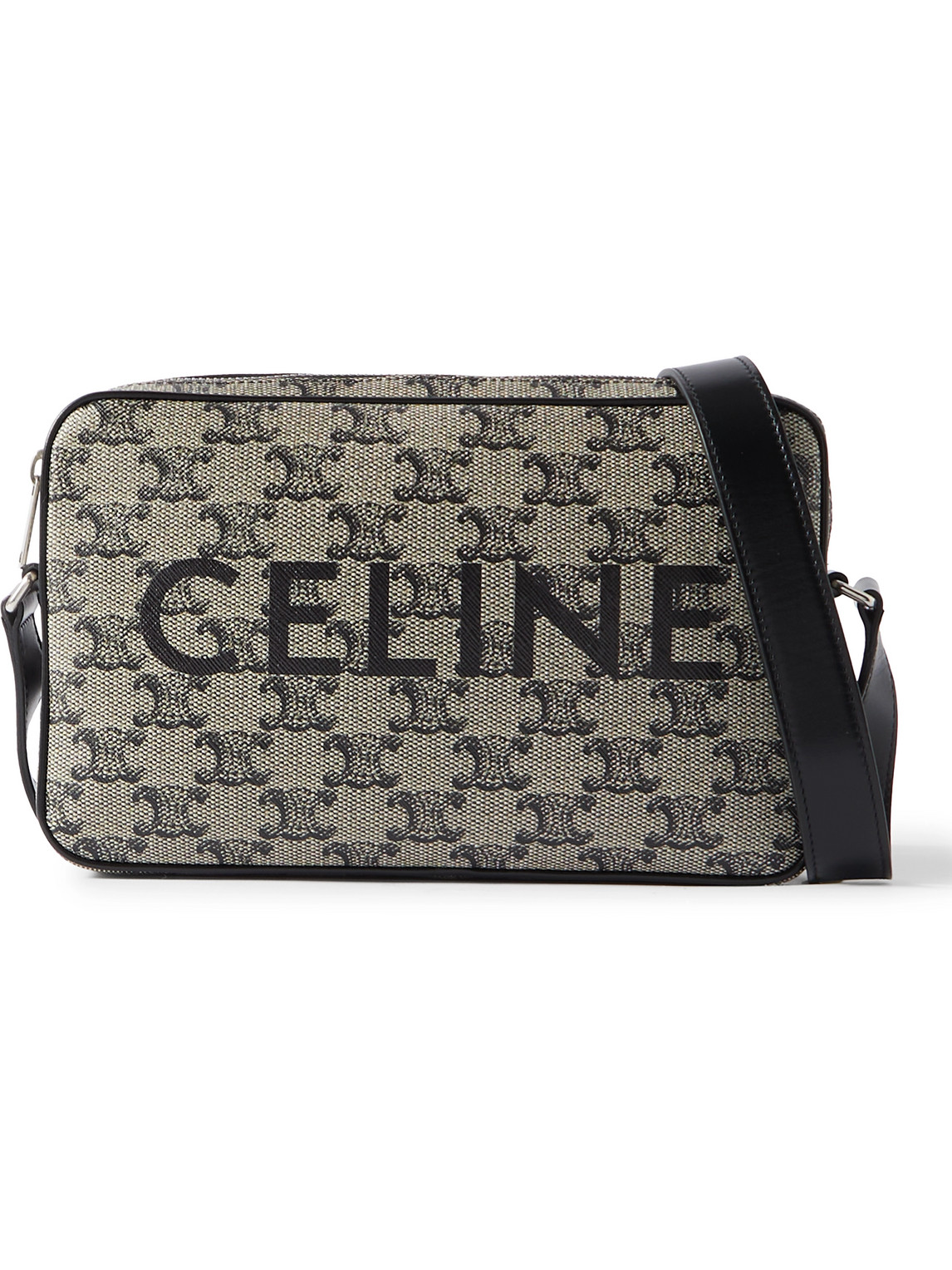 Celine Triomphe Leather-trimmed Logo-print Coated-canvas Messenger Bag In Gray
