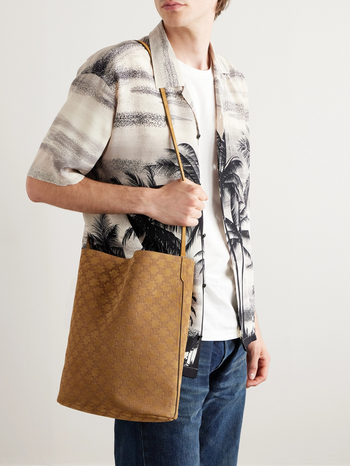 Logo-Debossed Suede Bucket Bag — 2
