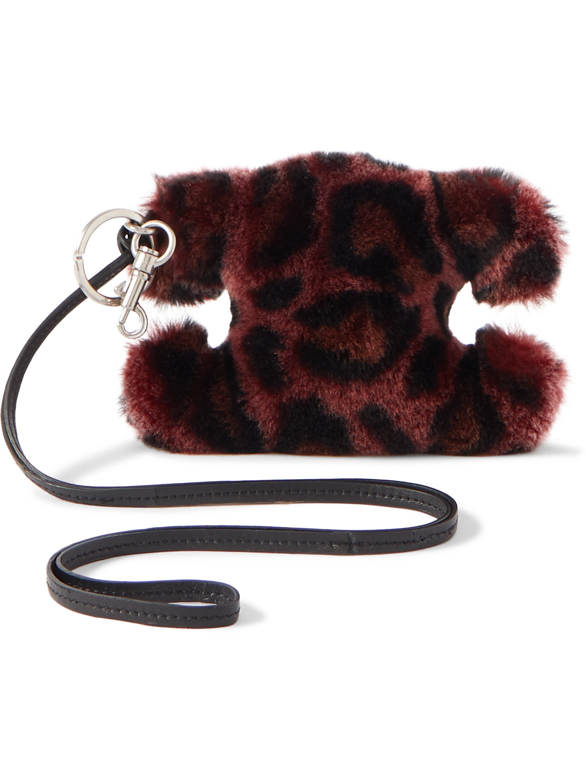 Celine Triomphe Leopard-print Shearling And Leather Keyring In Burgundy