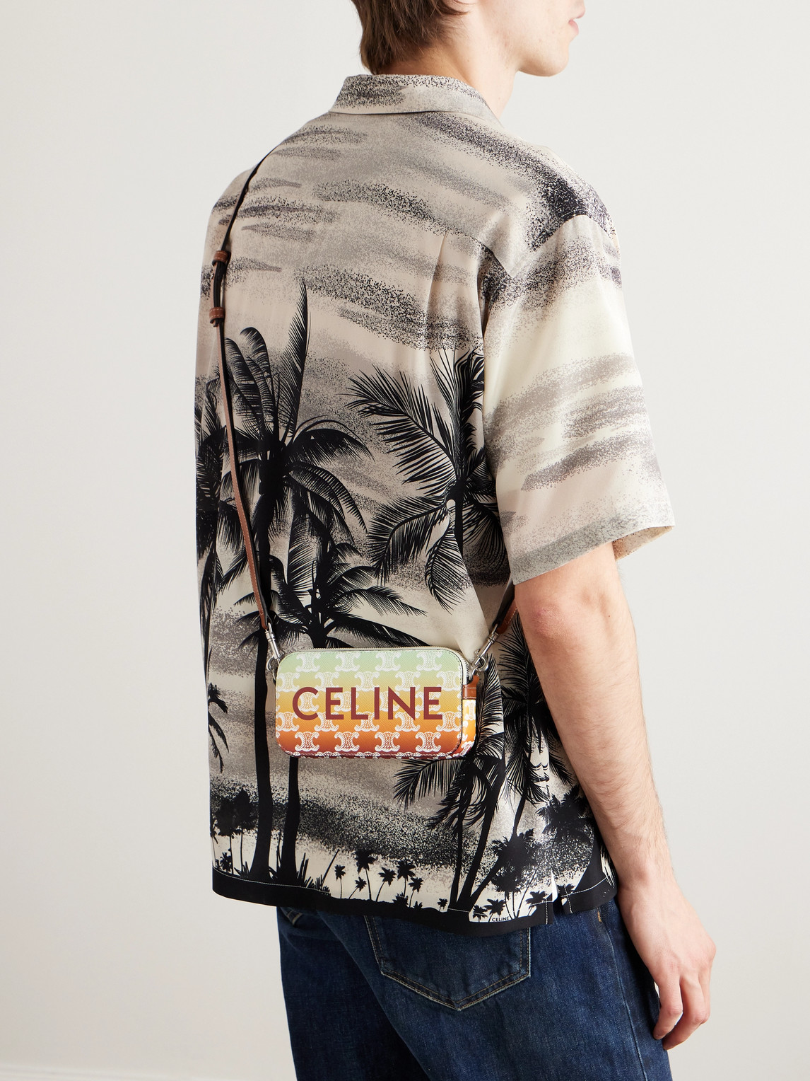 Celine Triomphe Leather-trimmed Logo-print Coated-canvas Messenger Bag In Yellow