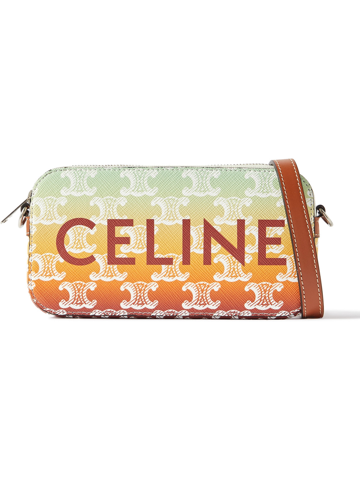 Celine Triomphe Leather-trimmed Logo-print Coated-canvas Messenger Bag In Yellow