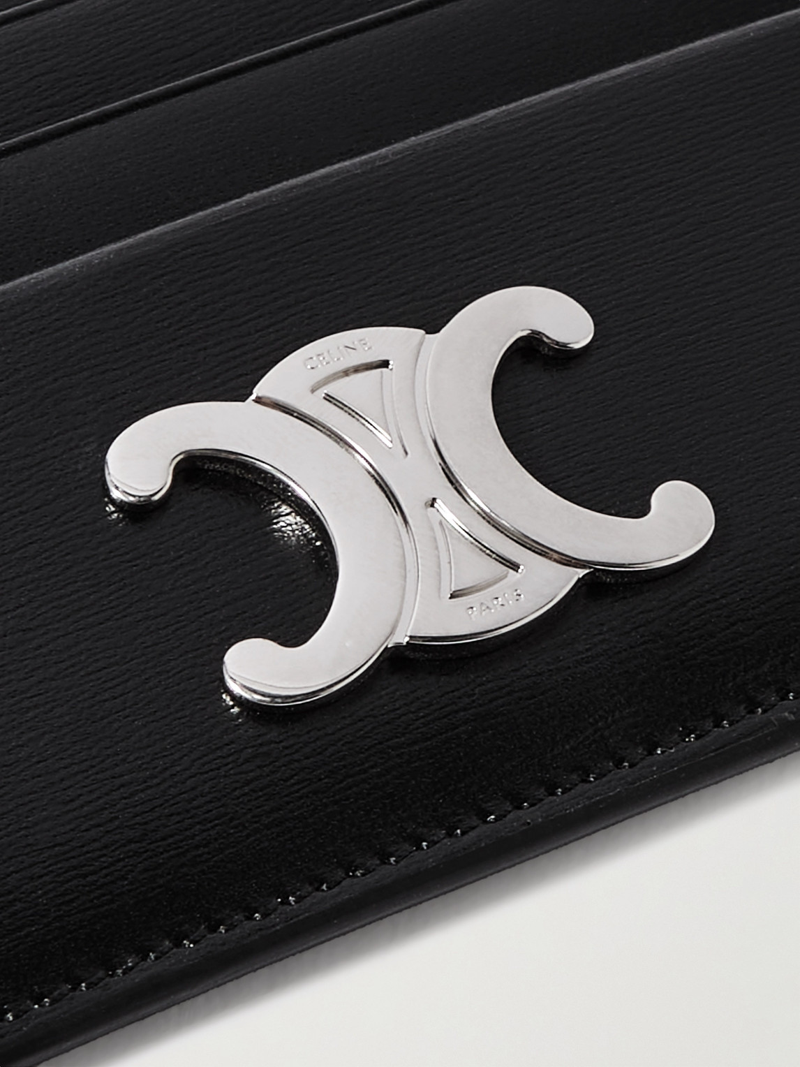 Celine Logo-embellished Textured-leather Cardholder In Black