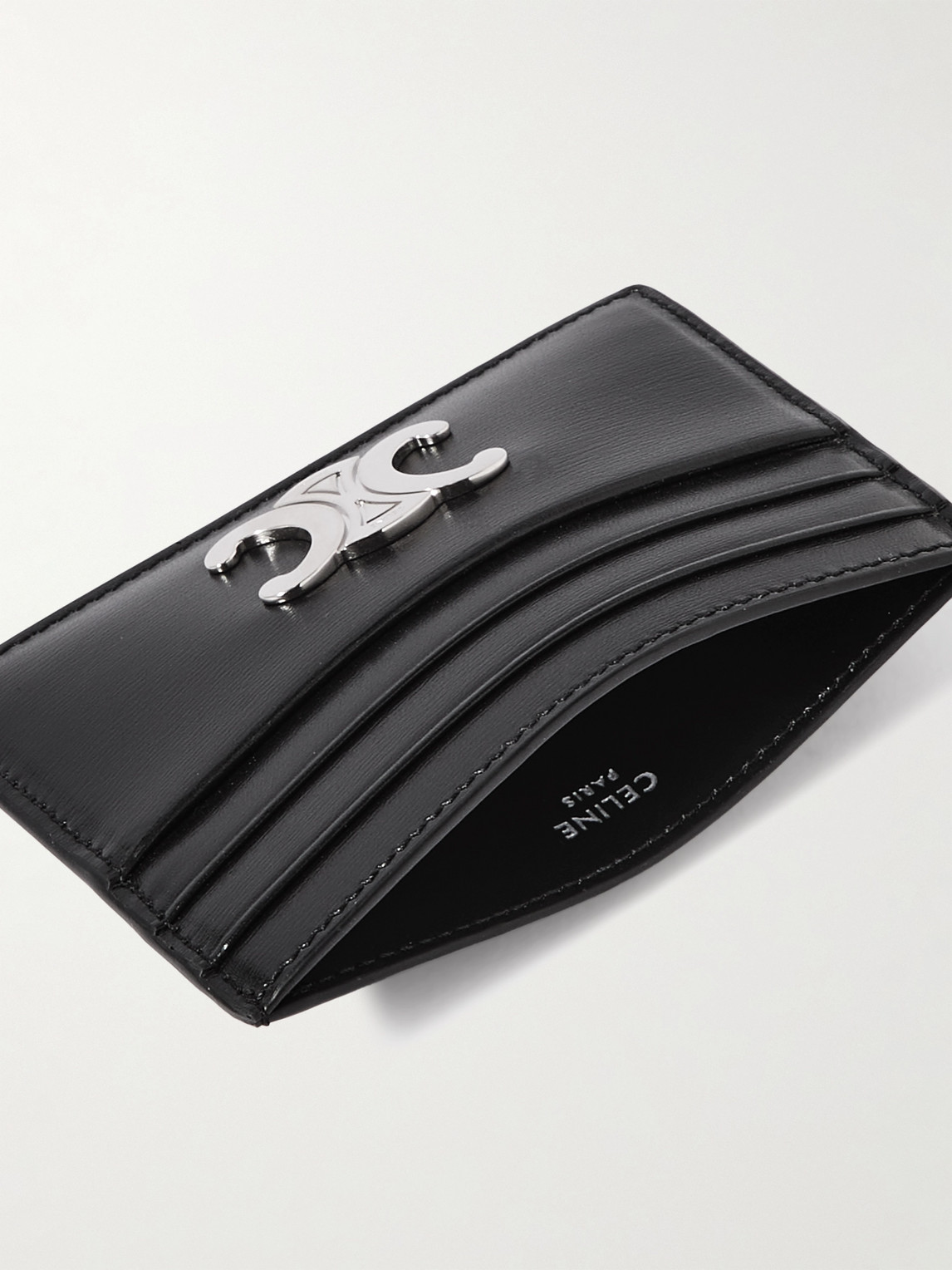 Celine Logo-embellished Textured-leather Cardholder In Black