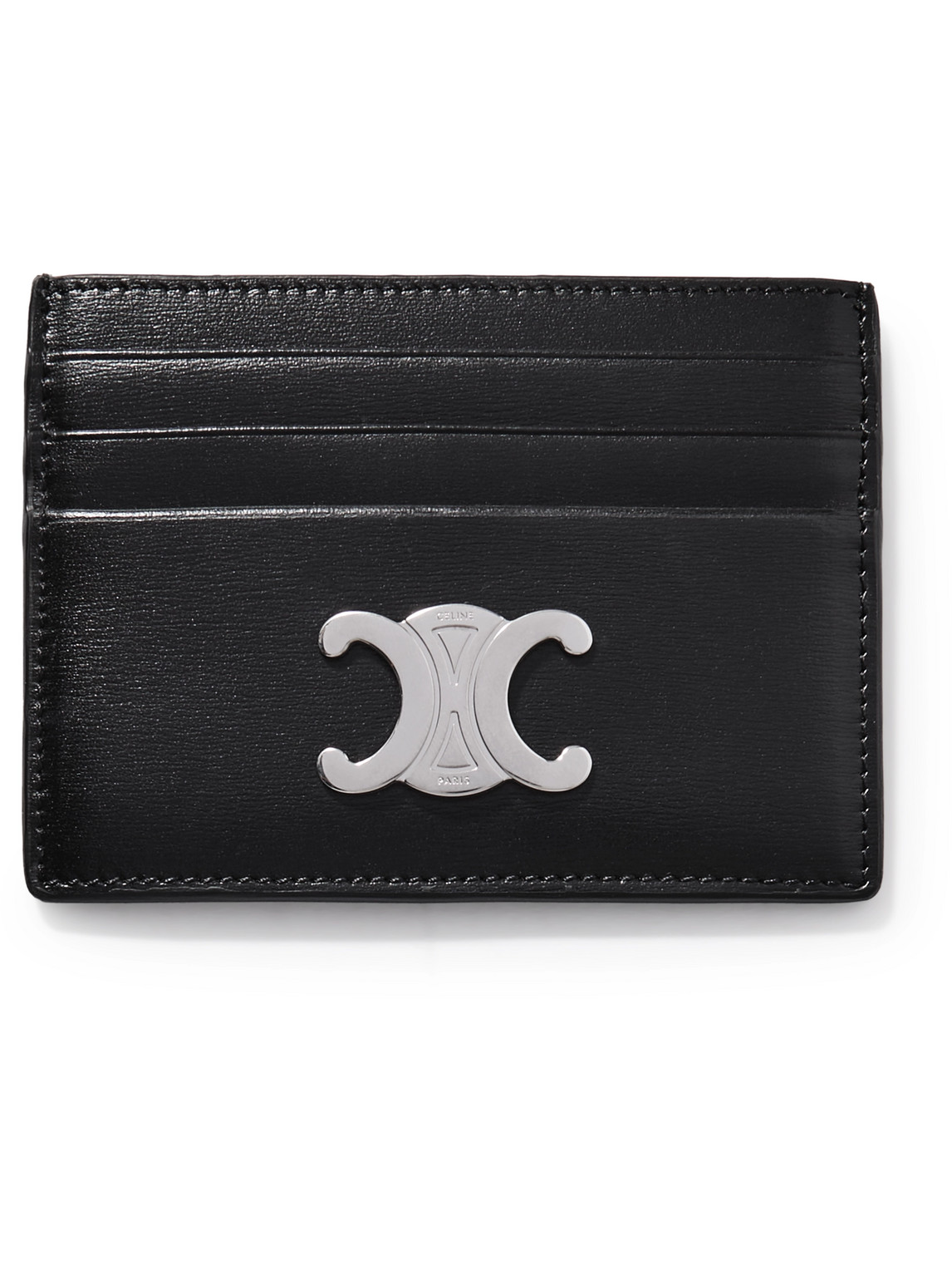 Celine Logo-embellished Textured-leather Cardholder In Black