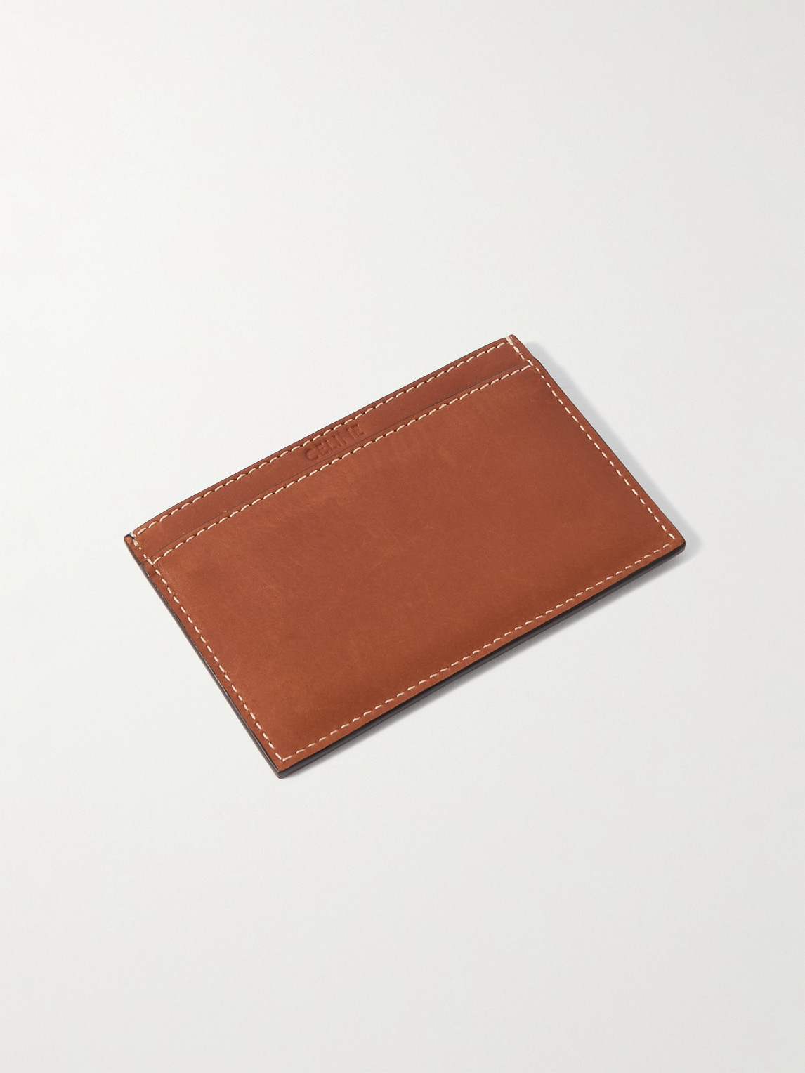Celine Logo-debossed Leather Cardholder In Brown