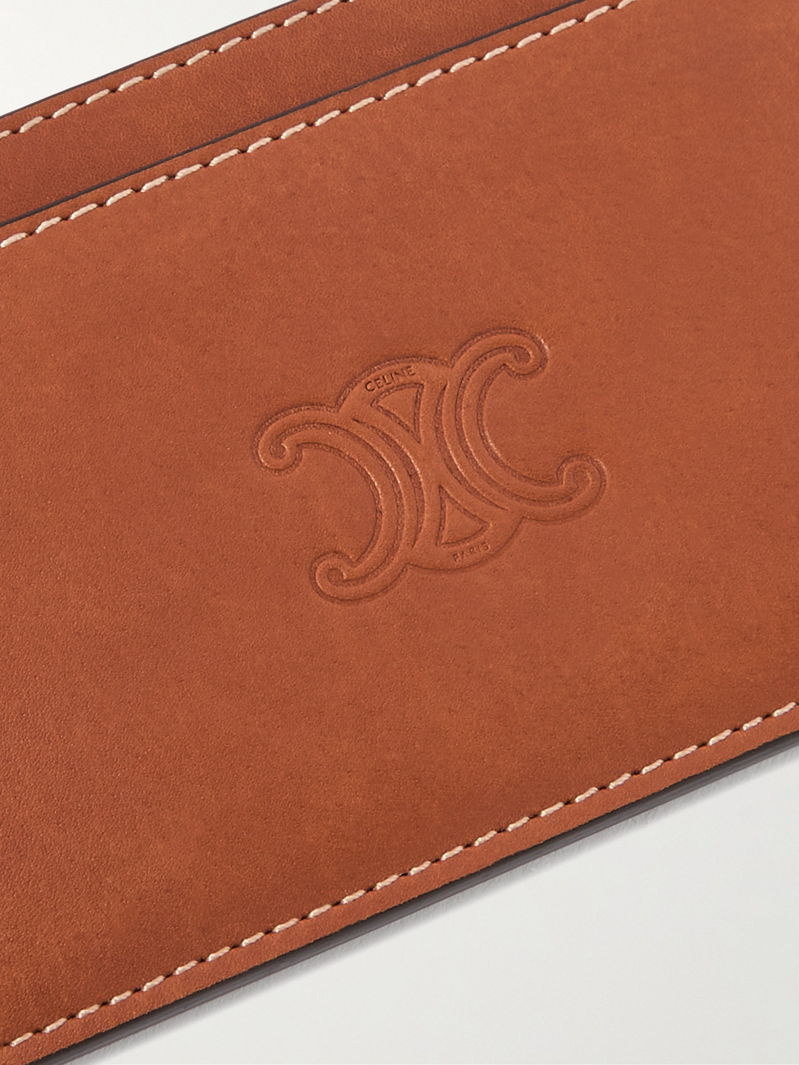 Celine Logo-debossed Leather Cardholder In Brown