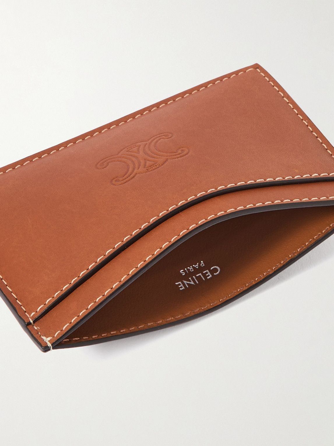 Celine Logo-debossed Leather Cardholder In Brown
