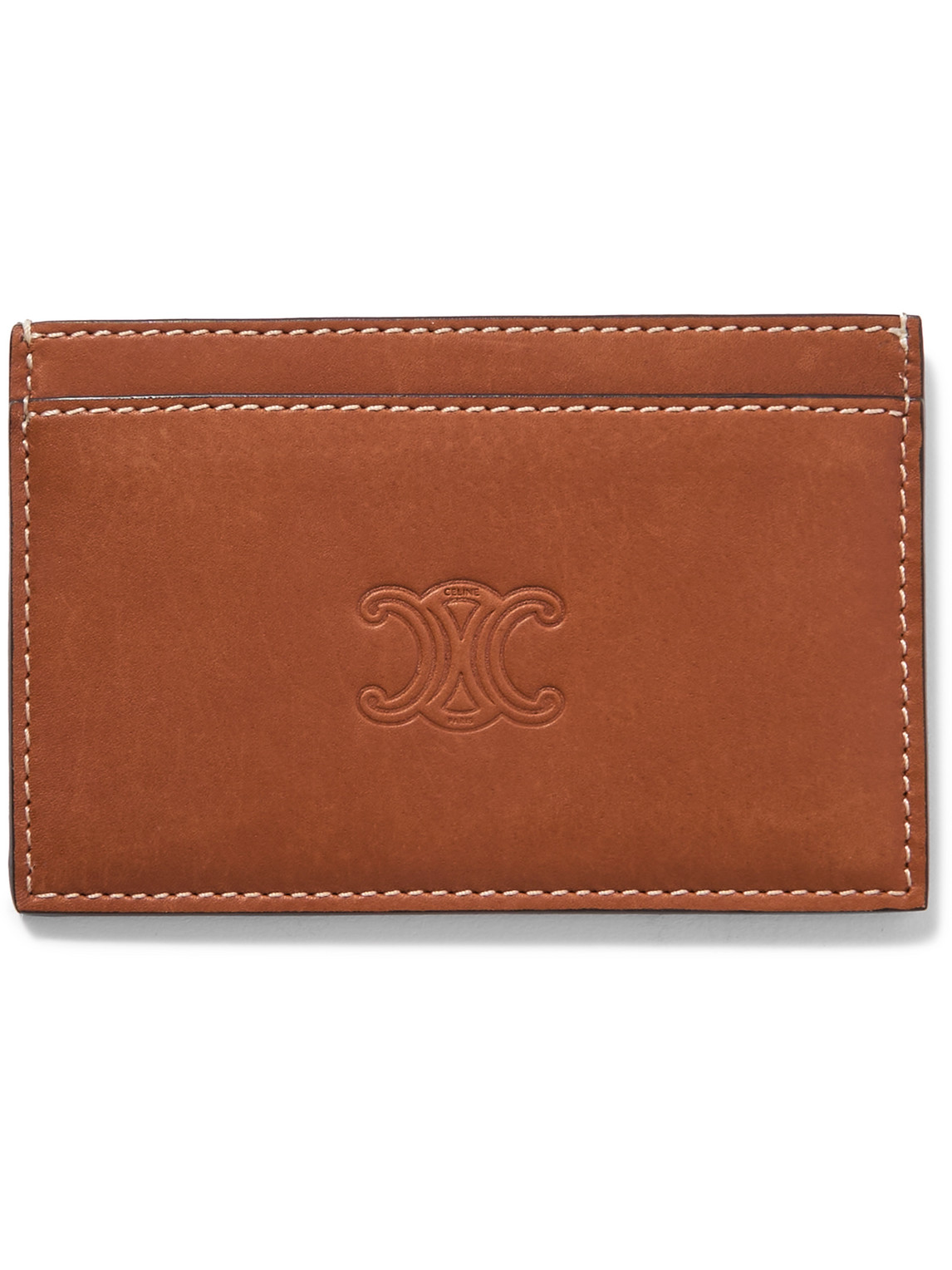 Celine Logo-debossed Leather Cardholder In Brown