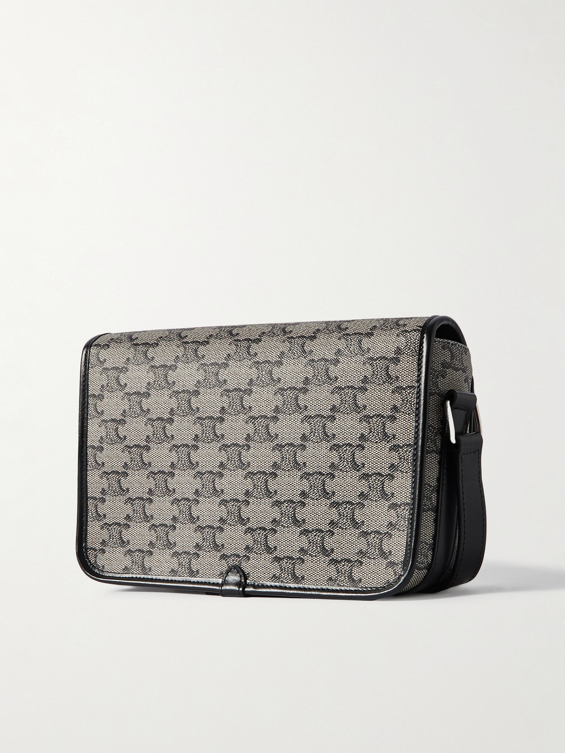 Celine Folco Triomphe Small Leather-trimmed Logo-print Coated-canvas Messenger Bag In Gray